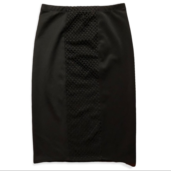 Gently Used Black,fitted,Midi-skirt w/“fishnet” pattern up&down the center - Picture 5 of 8